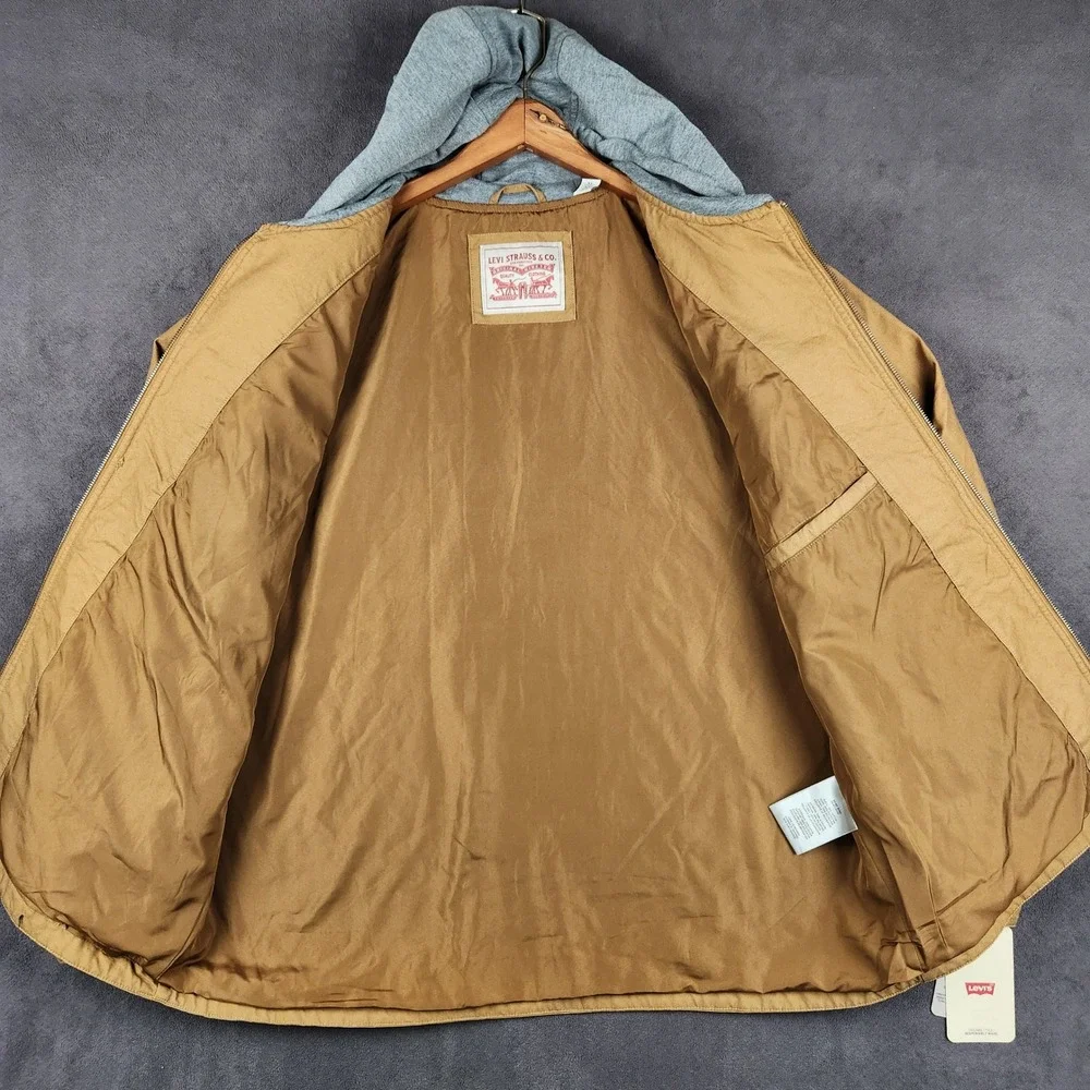 Levis‎ Hooded Jacket Mens XL Brown Cotton Canvas Full Zip Unlined Workwear NEW - Picture 3 of 10